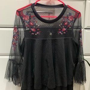 Francesca’s boho black mesh embroidered top
